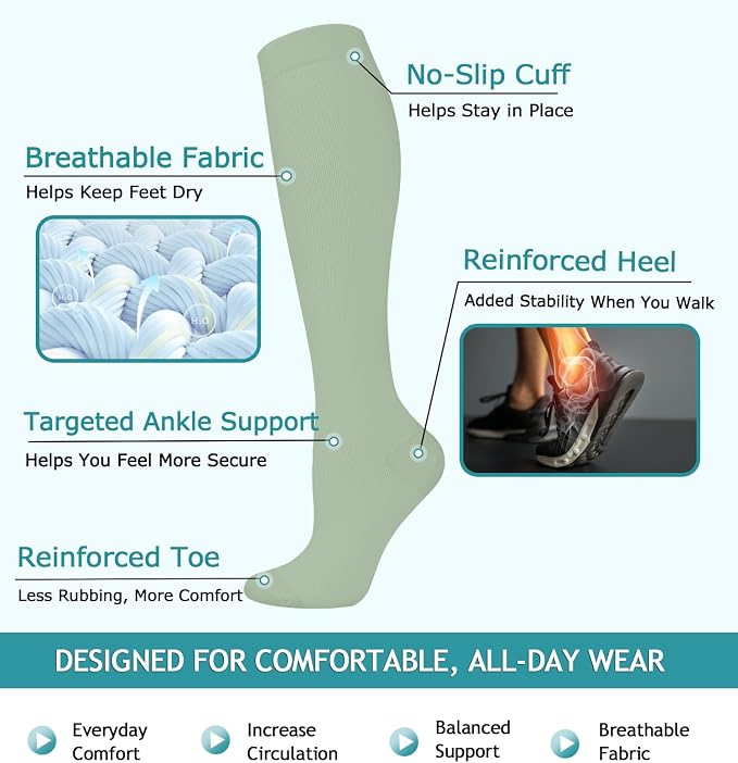 8 Pairs Compression Socks Women Men 15-20mmHg Knee High Support Circulation | Copper Nylon Graduated Stockings,Leg Fatigue, Nurses, Pregnancy, Running, Travel, Flight, Athletic, Medical - Image 4