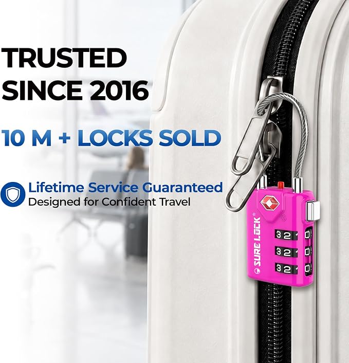 SURE LOCK Open Alert TSA Approved Luggage Locks, 3 Digit Combination Locks for Luggage, Suitcase, Backpack, and More. - Image 2