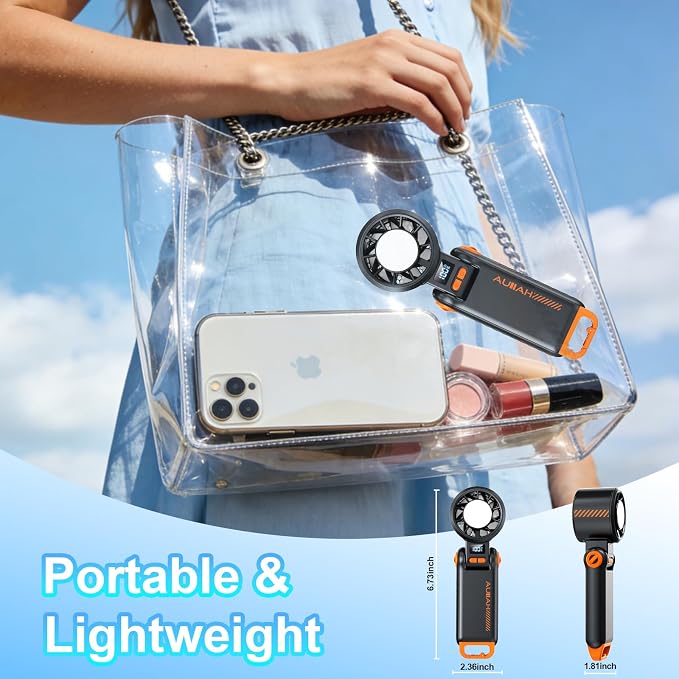 Portable Handheld Turbo Fan - [With Ice Cooling] 100 Speed Mini Personal Fan with Strong Airflow,Foldable 3 in 1 Rechargeable Hand Fans for Travel/Outdoor/Camping/Home/Office, Black - Image 7