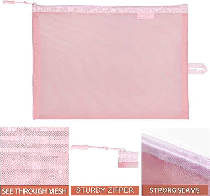 Set of 8 Travel Mesh Makeup Bag, Cosmetic Organizer Pouches with Zipper, Diaper Organizing Pouches, Nylon Toiletries Bag for Women and Men(8pcs, Pink) - Image 3