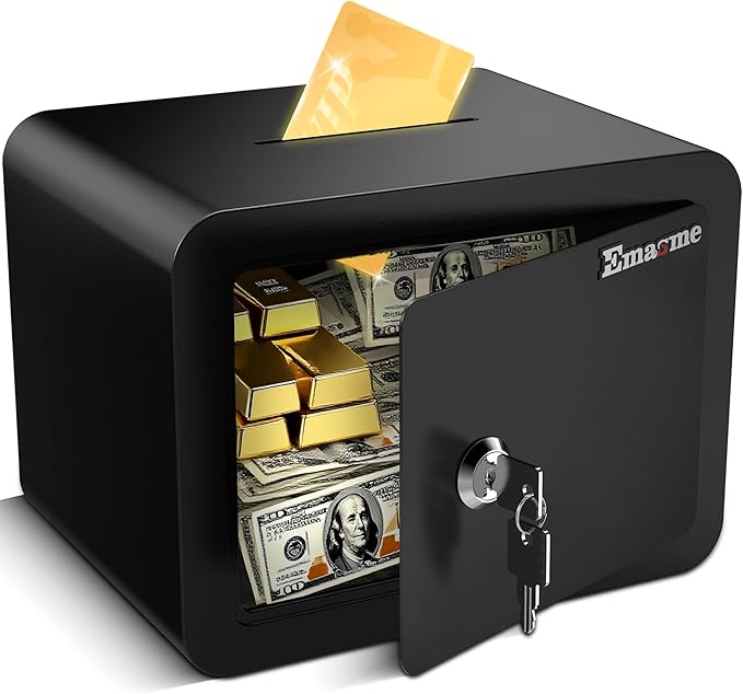 Mini Safe Small Safe Box Money Safe Small Safes for Home Dorm Mini Safes for Kids Safety Box for Cash Documents Kids Lock Box with Key Black (0.23 Cubic Feet) by brandnewindoorstyle