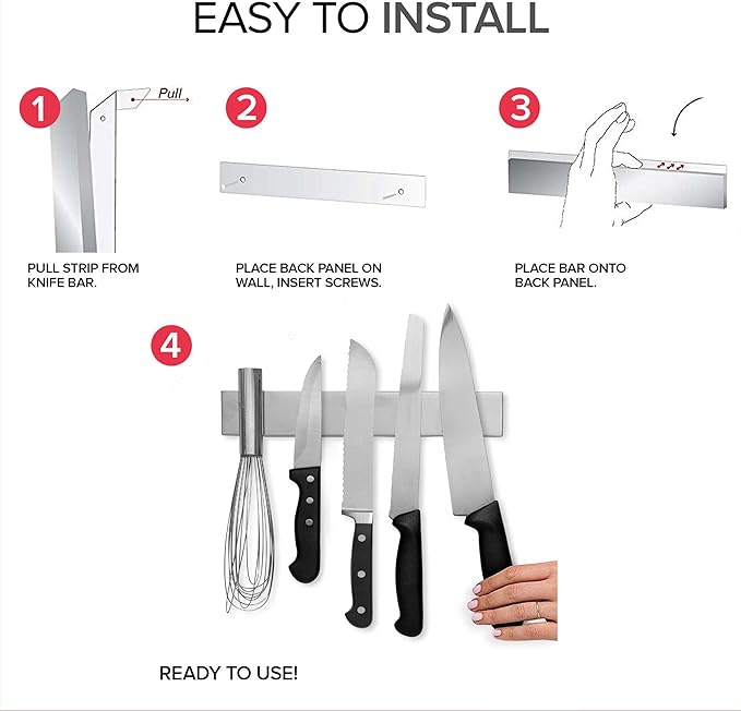 Modern Innovations 10 Inch Stainless Steel Magnetic Knife Bar with Multipurpose Use as Knife Holder, Knife Rack, Knife Strip, Kitchen Utensil Holder, Tool Holder, Art Supply Organizer, Home Organizer - Image 3