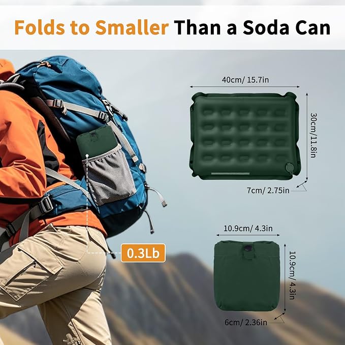 Inflatable Seat Cushion with Adjustable Firmness (Dark Green) | adjustable firmness, lightweight, waterproof, non-slip. For stadium, office, camping, car & long flights - Image 3