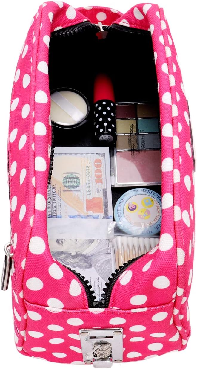 Vaultz Locking Nylon Travel Kit, 10 x 5.75 x 5 Inches, Pink/White Polka Dots (VZ03512) | Durable nylon construction with a secure key lock closure, compact size fits easily in luggage, tote bags or dresser drawers - Image 2