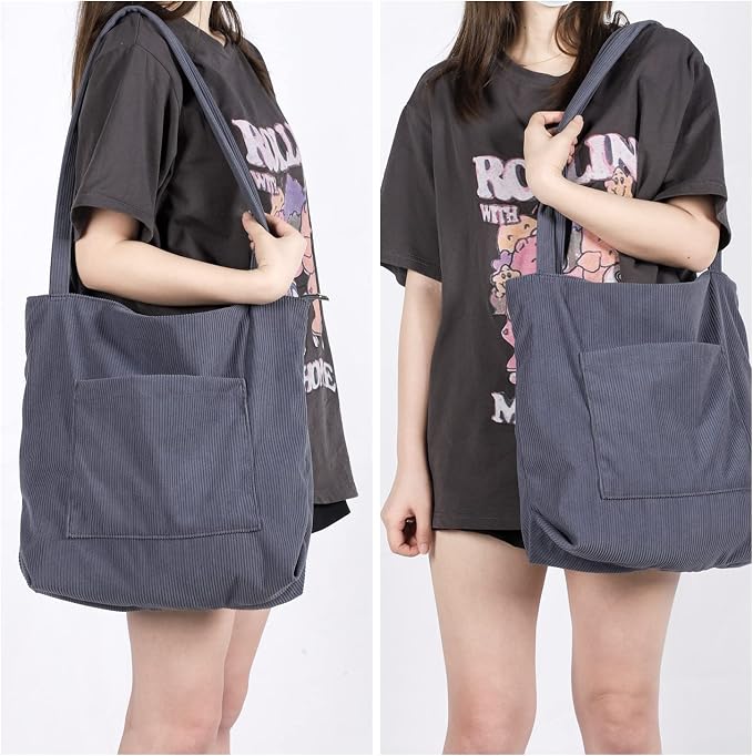 WantGor Women Corduroy Tote Bag, Large Shoulder Hobo Bags Casual Handbags | Big Capacity Shopping Work Bag - Image 2