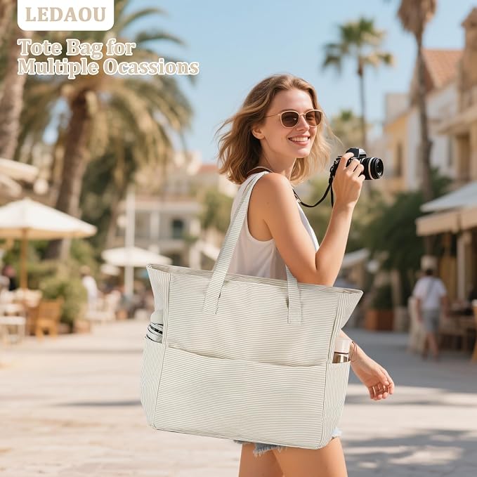 LEDAOU Large Beach Bag for Women, Waterproof Sandproof Tote Bag with Zipper | 36L Pool and Swim bag with Zipper, Wet/Dry pocket and 7 Pockets for Beach Days, Cruises, Vacations and Family travel - Image 3
