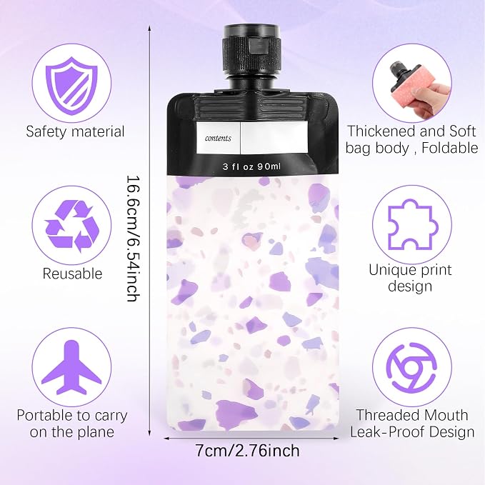 Dimeho 6 Pcs Travel Pouches for Toiletries, 3 oz Travel Size Containers Leak Proof Empty Squeeze Pouches TSA Approved Refillable Travel Bottles for Liquids Shampoo Conditioner Pouch Travel Accessories - Image 2