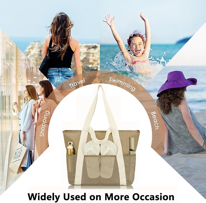 Fammart Mesh Beach Bag for Women, Large Beach Toy Pool Bag with Zipper Pocket, SandProof Cruise Essentials 2026 Family Travel - Image 8