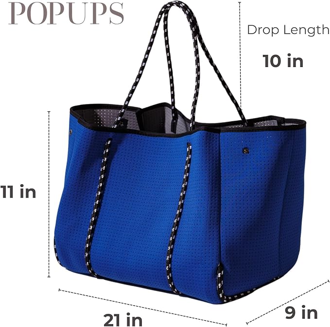POPUPS Large Neoprene Tote Bag for Women - Everyday Designer Handbag for Travel Work and Beach with Pockets and Zipper Pouch - Image 4