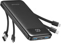 charmast Portable Charger Power Bank with Reinforced Built-in 4 Cables | 10000mAh,6 Outputs 3 Inputs,Travel Essentials,Carry-on Only,3A Fast Charging Portable Phone Charger for iPhone Samsung Pixel by charmast