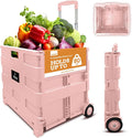 Inspired Living Ultra-Slim Rolling Collapsible Storage Pack-N-Roll Utility-carts, with Telescopic Handle, for Home, Garden, Shopping, Office, School use, Large, Raspberry Pink by Inspired+Living