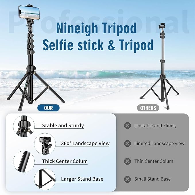 Selfie Stick Tripod, 85" Phone Tripod, Aluminum Tripod Stand for Video Recording Photo Vlog, Travel Cell Phone Tripod with Gooseneck/Remote/Phone Holder, Compatible with iPhone Android Smartphone - Image 7