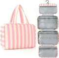 Toiletry Bag for Women Travel Water-resistant Cosmetic Bag Fashion Stripes Makeup Bag with Hanging Hook Preppy for Store Toiletries Cosmetic Accessories Medium Pink by Unknown