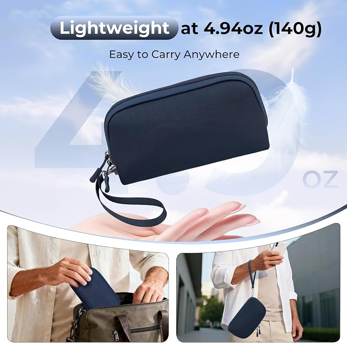 FYY Travel Cable Organizer - 8 Compartments, Lightweight, Water Repellent | With Wrist Strap, Portable Tech Pouch for Cord Charger, Travel and Business Trips Use, Soft Shell Nylon, Navy (Large) - Image 2