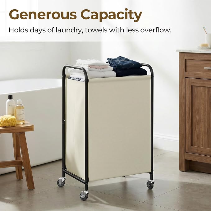GRANNY SAYS Laundry Hamper, Large Cart with Wheels and Handles, Beige, 110L | Heavy Duty Metal Frame, Silent Rolling Basket for Clothes in Bedroom, Bathroom, Dorm - Image 3