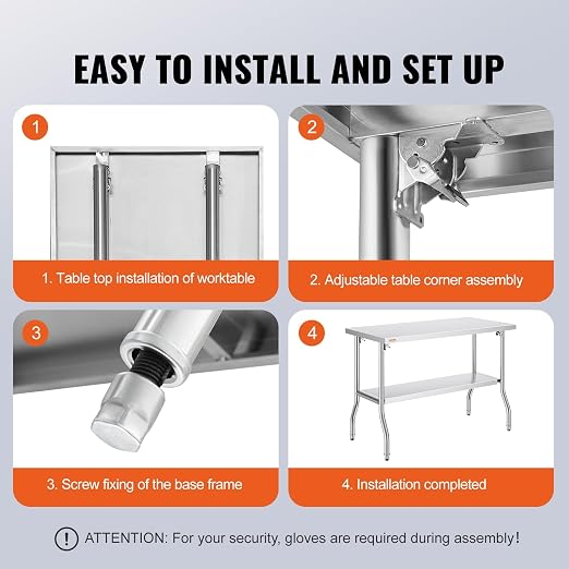 VEVOR Stainless Steel Foldable Work Table, 48 * 24 Inch Heavy Duty Food Outdoor Double Layer Stainless Steel Worktable for Commercial Kitchen Restaurant | For Commercial, Kitchen, Restaurant, Indoor and Outdoor Use, Polished Finish, Heavy Duty, Quick-F... - Image 8