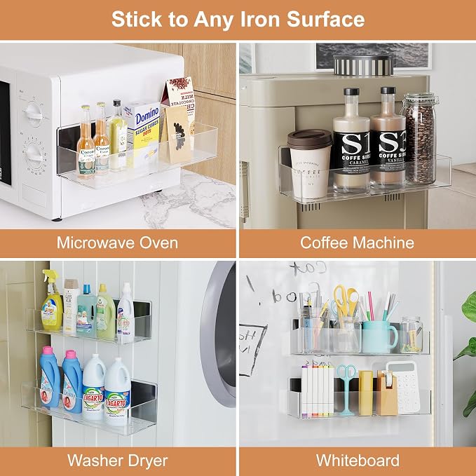 Mystozer Magnetic Spice Rack for Refrigerator, Kitchen Organizer and Storage Shelf, Clear(2 Pack) - Image 5