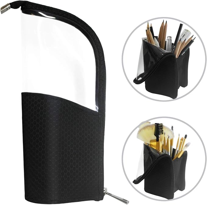 ANEMEL Black Travel Makeup Brush Holder, Organizer Bag Cosmetic Zipper Pouch Portable Dust-Free Stand-Up Toiletry Stationery - Image 4