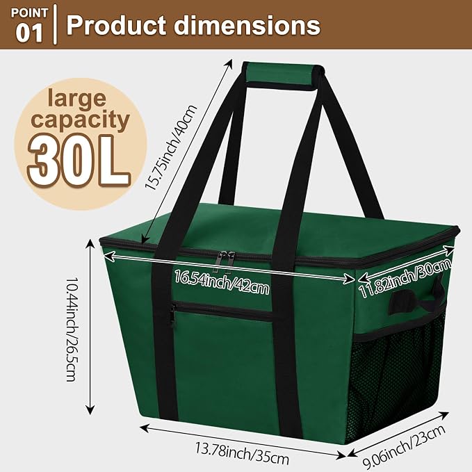 Reusable Grocery Bag – Expandable Insulated Cooler Bag with Bottom Board, Collapsible Insulated Shopping Bag with Zipper & Drawstring, Heavy Duty Tote Bag for Shopping, Delivery, Picnic, Beach - Image 3