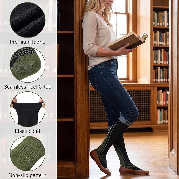 2 Pairs Compression Socks for Women & Men Knee High Nurse Pregnant Cute Medical Running Travel Athletic - Image 2