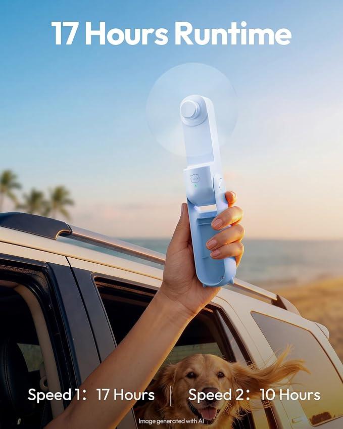 Gaiatop Portable Handheld Fan, 3 in 1 Mini Fan Handheld [17h Max Cooling], Foldable Personal Fans Pocket Design, USB Travel Fans Portable, Lash Trip Summer Essential Cute Gifts for Women Girl, Blue - Image 3