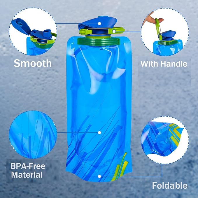 Collapsible Water Bottles for Travel – 23oz Foldable Water Bottle with Carabiner,Leakproof BPA-Free Water Jup, Portable Reusable Water Bottle for Hiking,Sports,Camping,Biking (White+Blue) - Image 7