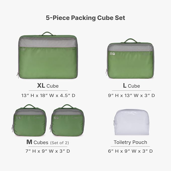 Traveler's Choice Cloverland Packing Cubes, 5-Piece Set, Sage Green - Image 2