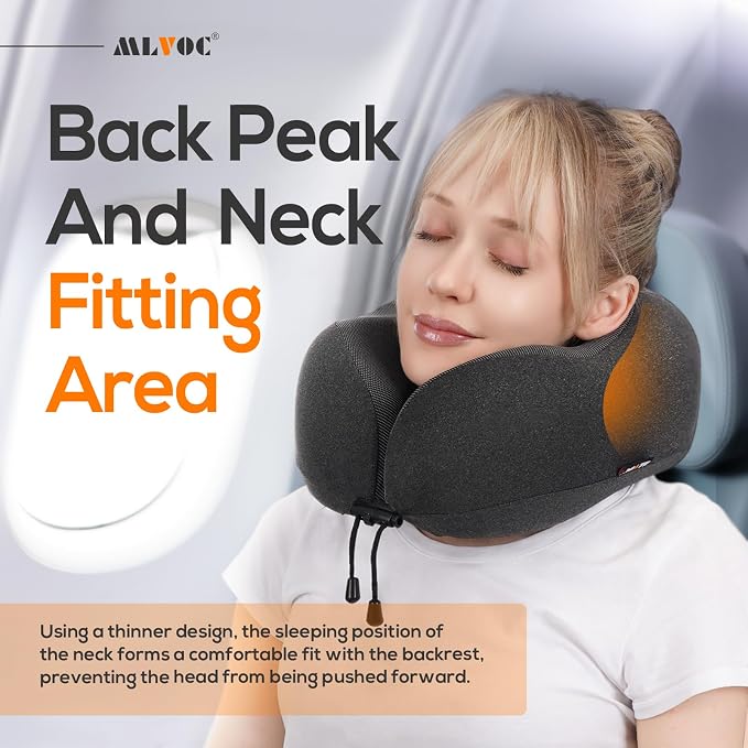 MLVOC Airplane Travel Neck Pillow for Sleeping, 3D-Eye Mask & Earplugs Kit | 3-in-1 Travel Kit, Eye Mask + Earplugs, Curved Neck & Chin Support, Rope Lock Fit, Memory Foam Keeps It’s Shape - Image 4