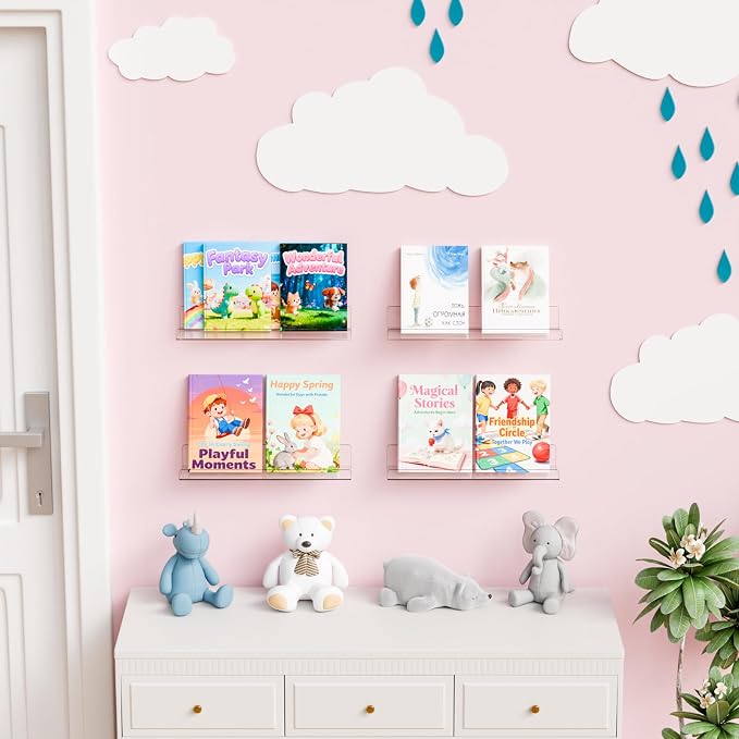 8 Pack 15" Acrylic Shelves for Wall,Bathroom,Bedroom - with Adhesive - No Drilling Clear Floating Shelves for Funko Pop,Lego,Action Figures,Nail Polish,Perfume Shelf and Wall Storage & Display - Image 9