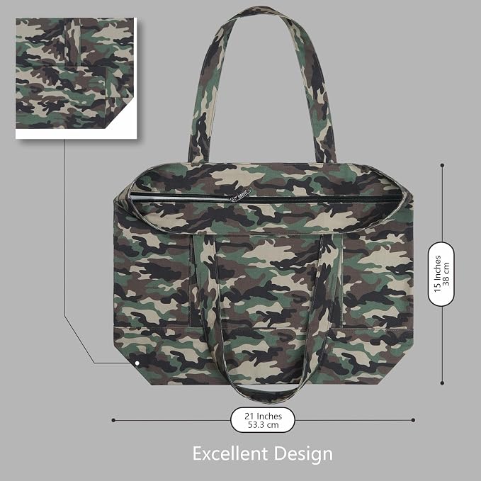 TOPDesign 1-Pack Canvas Tote Bag with an External Pocket, Reusable Grocery Shopping Bag, Top Zipper Closure, Daily Essentials (Camo) - Image 5