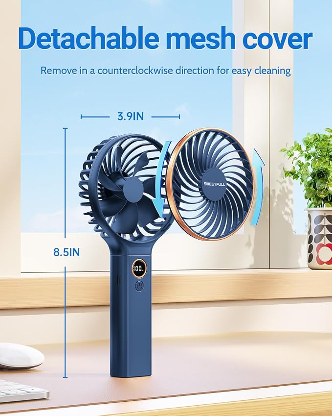 SWEETFULL Handheld Portable Fan, 5000mAh Rechargeable Battery, 6 Speed Wind, LED Digital Display, Foldable Electric Personal Mini Travel Fan with Backup Power, Summer Essentials Gifts for Women Girl - Image 3