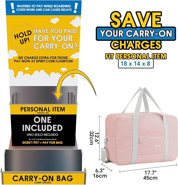 For Spirit Airlines Personal Item Bag Foldable Travel Duffel Bag Tote Carry on Luggage Duffle Overnight for Women and Men - Image 3