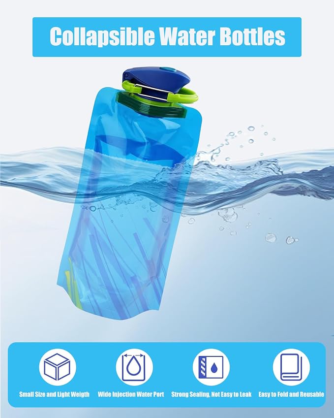 4 Pack Collapsible Water Bottle with Carabiner, 23oz Foldable Reusable BPA-Free Water Bottles with Leakproof Lid for Traveling Hiking Camping Biking - Image 3