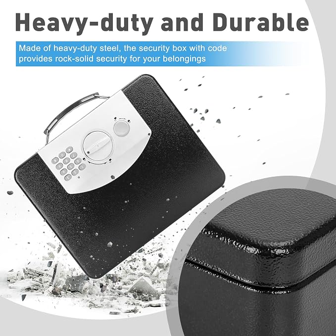 KYODOLED Safe Box with Digital Keypad Lock, Lock Box with Code for Personal Items, Metal Security Box for Cash, Passport, Jewelry, Ideal for Home, Office, Garage Sale, 11.8'' x 9.4'' x 3.5'', Black - Image 6
