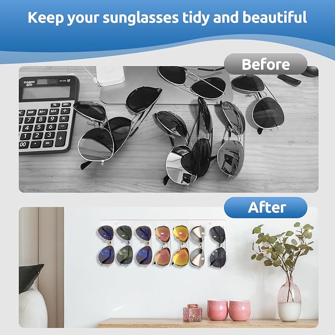 Meaocer Sunglasses Organizer 2 Pack, Wall Glasses Holder, Acrylic Sunglasses Display, Eyeglass Organizer for Multiple Glasses for Office & Home Decor, Unique Gifts for Husband, Women & Girls, Clear - Image 4