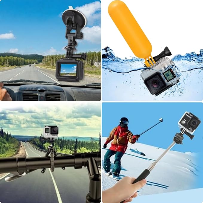 4 in 1 Action Camera Accessories Kit, Floating Handle Grip, Suction Cup Mount, Handheld Selfie Stick and Mini Octopus Tripod, Action Camera Mount Bundle for Recording VLOG/POV - Image 6