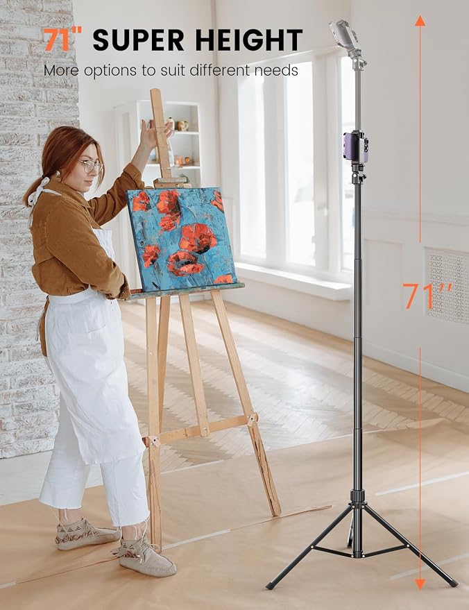 71'' Phone Tripod Stand, Extendable Reinforced Aluminum Phone Stand with Wireless Remote, Stable Cellphone Tripod Compatible with iPhone 15/14/13 Galaxy S23/S22 Huawei. - Image 2