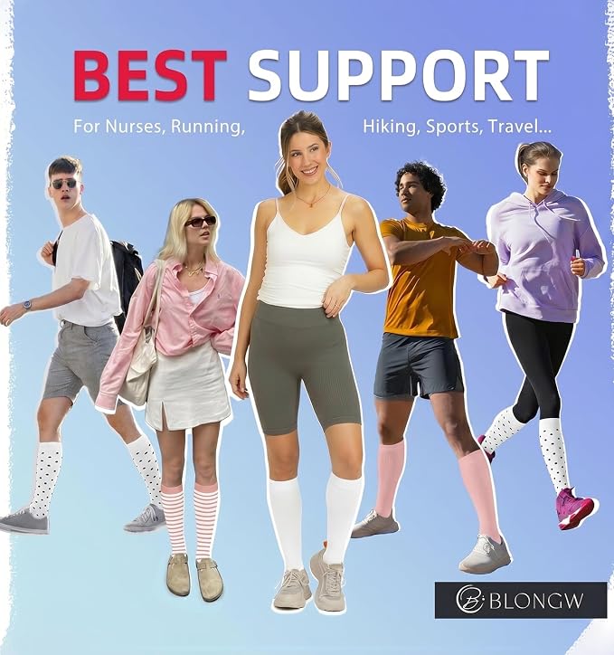 Compression Socks for Women & Men Circulation (4 Pairs) 15-20 mmHg is Best Support for Nurses Running Hiking Travel - Image 2