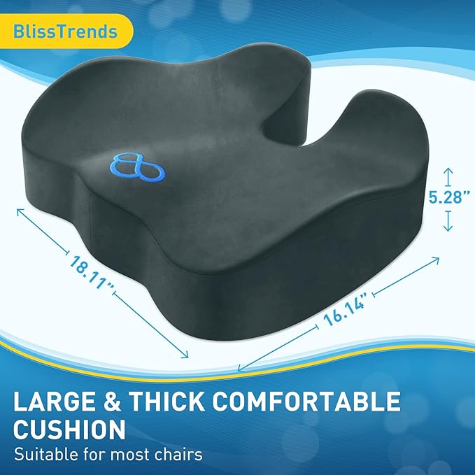 BlissTrends Thick Seat Cushion for Office Chair & Car Seat, XL, DarkGreen | 5.2in Memory Foam with Removable Velvet Cover, Ergonomic Tailbone & Sciatica Support for Pressure Relief and Long Sitting - Image 2