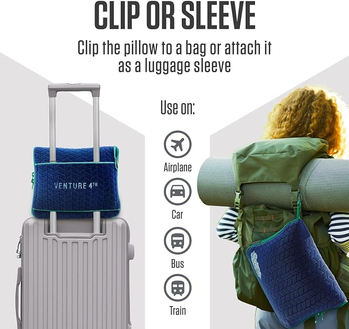 VENTURE 4TH Travel Blanket Pillow, 2-in-1 Soft Plush - Navy/Teal | 68"x42" ultra-soft micro plush Blanket. Folds into portable Pillow Case with Travel Sleeve & Clip. Lint-free, no shedding. - Image 4