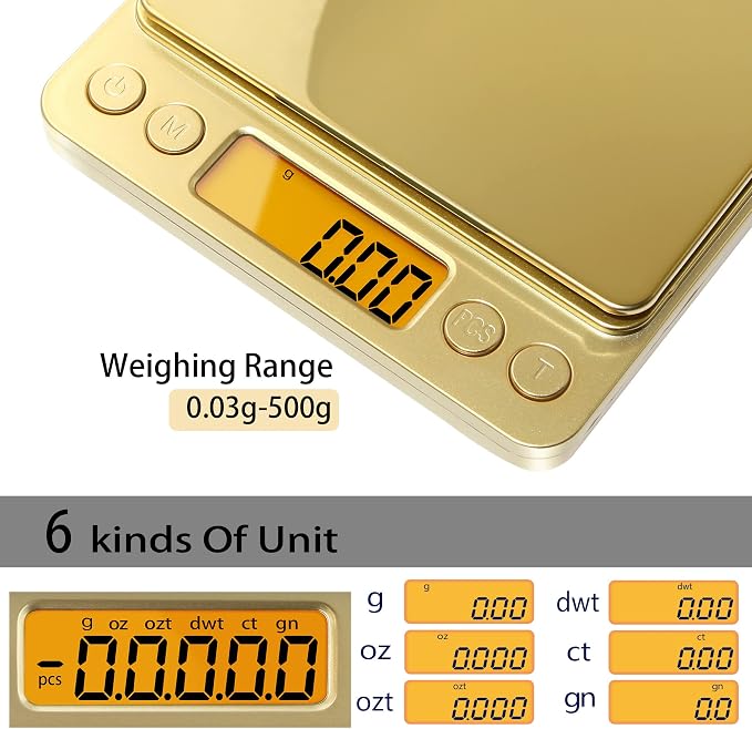 Fuzion Digital Scale .01 Gram Accuracy, 500g Small Kitchen Food Scales | 2 Trays Included for Jewelry, Gold, Herb, Powder, Spice, Coffee, Coin - Weight Gram and Oz - Image 2