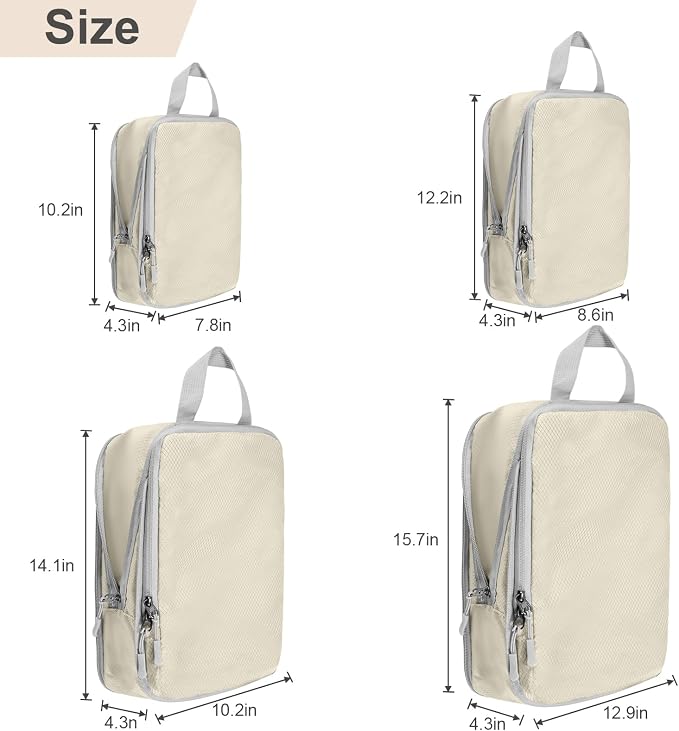 Compression Packing Cubes, Ultralight Packing Cubes for Carry on Suitcase, Travel Packing Essentials for Suitcase Organizer Bags Set, Durable Travel cubes for Luggage (Beige, Set of 4) - Image 3