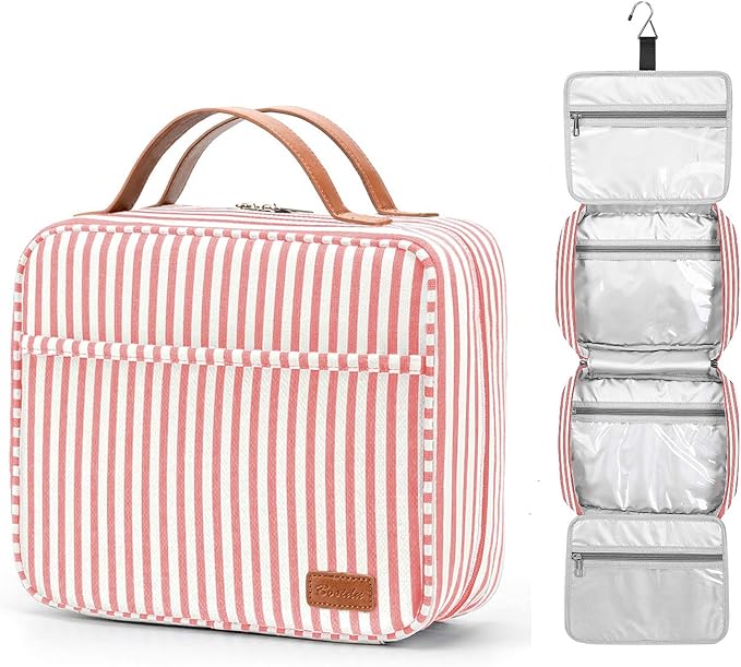 Hanging Travel Toiletry Bag,Large Capacity Cosmetic Travel Toiletry Organizer for Women with 4 Compartments & 1 Sturdy Hook,Perfect for Travel/Daily Use/Christmas by Bosidu