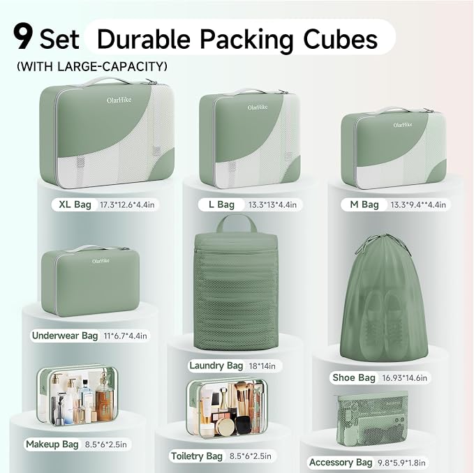 OlarHike 9 Set Packing Cubes for Travel,Gifts for Women Mom,Anti-Tearing Suitcase Organizer,with Over 1000 pcs Mesh Holes,Vacation Essentials & Accessories for Cruise Ship - Image 2