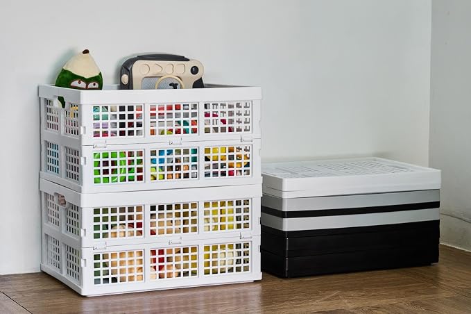 Aebeky 3-Pack Plastic Collapsible Storage Crates-30L,Foldable Plastic Crates for Storage (White) - Image 7