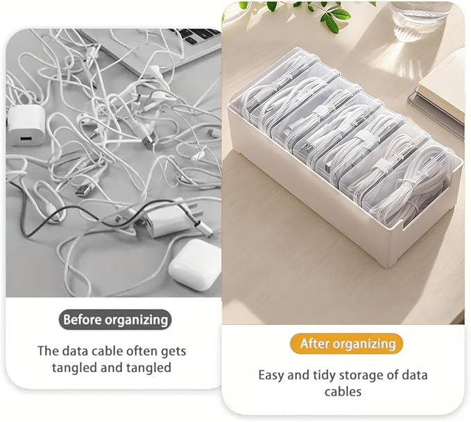 RayHenry Cable Organizer Box with 7 Clear Switch Case, Desktop Charger Cord Storage Organizer Box for Home Office Desk Accessories Wire Organization Stationery Supplies (white) - Image 4