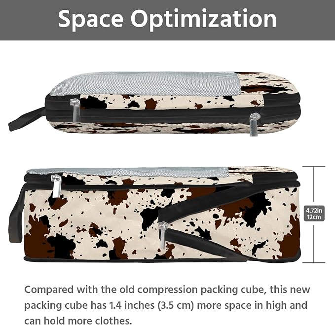 7 Pcs Compression Packing Cubes for Travel, Waterproof Suitcase Luggage Backpack Organizer with Toiletry Bag Travel Essentials for Women/Men-Cow Print - Image 2