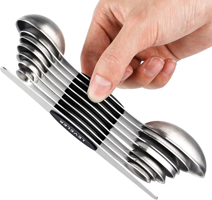 Magnetic Measuring Spoons Set Stainless Steel Stackable Measuring Spoons | Dual Sided Nesting Teaspoons Tablespoons Set of 8 for Measuring Dry and Liquid Ingredients by YellRin