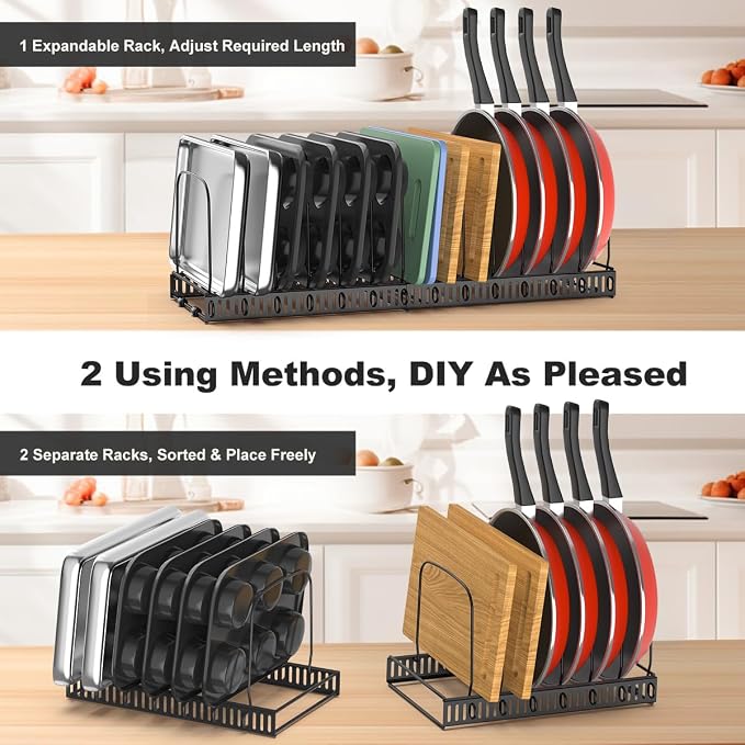 Housolution 2 Pack Cutting Board and Baking Tray Cookie Sheet Organizer | 12"-23" Expandable, 14 Adjustable Dividers, Sturdy Metal Construction, Easy Assembly - Image 3