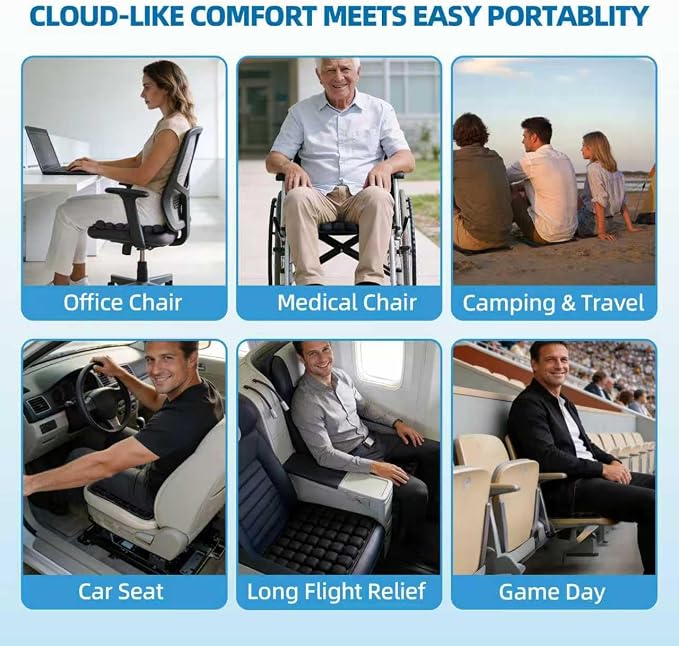 Inflatable Seat Cushion, Airplane Seat Cushion for Long Flights, Travel Cushion for Pressure Relief, Ergonomic Car Seat Cushion Without Air Pump, Air Cushion Seat for Wheelchair, Travel - Image 6